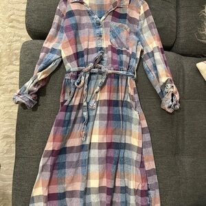 Plaid Midi Dress with Belt